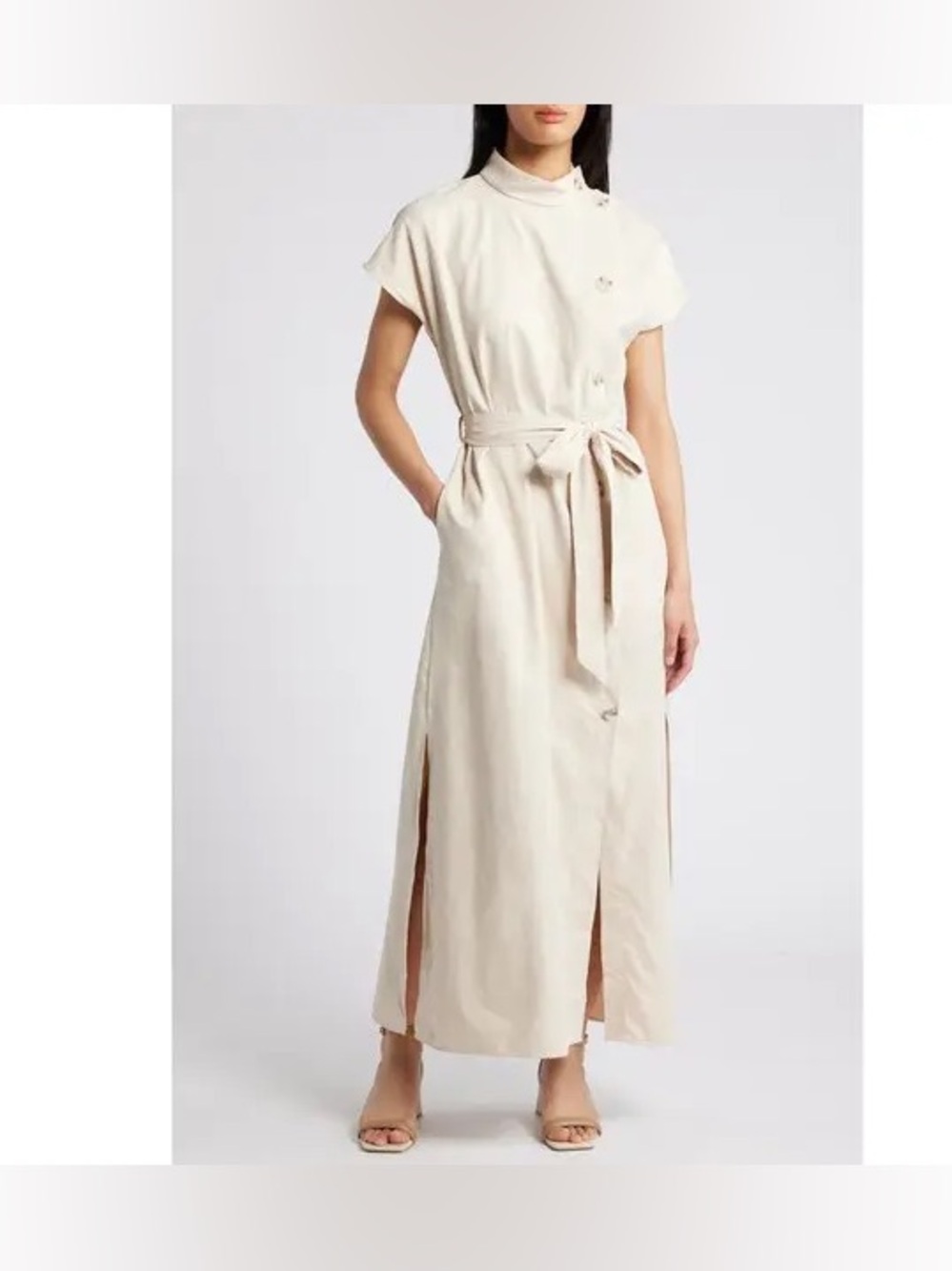 Asymmetric Dolman Sleeve Shirtdress Size Medium in Cream - C71-016